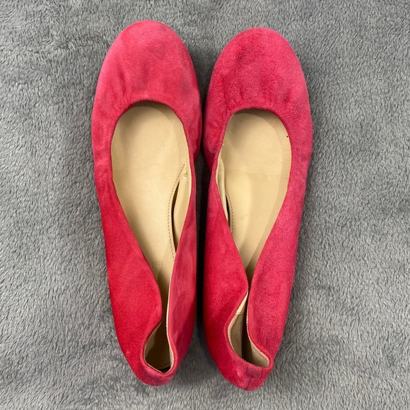 J.Crew Ballet Flats Women 7 Pink Red Suede Made in Italy 46198 Round Toe Classic - Picture 2 of 7